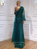 Vintage Beaded Prom Dresses with Slit One Shoulder Mermaid Evening Dresses 22072-Prom Dresses-vigocouture-Green-US2-vigocouture
