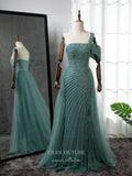 Vintage Beaded Prom Dresses with Slit One Shoulder Overskirt Formal Dresses 22076-Prom Dresses-vigocouture-Green-US2-vigocouture