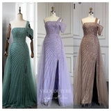 Vintage Beaded Prom Dresses with Slit One Shoulder Overskirt Formal Dresses 22076-Prom Dresses-vigocouture-Green-US2-vigocouture