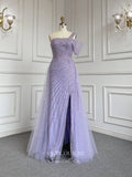 Vintage Beaded Prom Dresses with Slit One Shoulder Overskirt Formal Dresses 22076-Prom Dresses-vigocouture-Lavender-US2-vigocouture