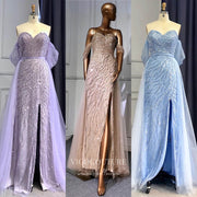 Vintage Beaded Prom Dresses with Slit Overskirt Formal Dresses 22079