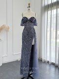 Vintage Beaded Prom Dresses with Slit Spaghetti Strap 1920s Evening Dress 22142-Prom Dresses-vigocouture-Grey-US2-vigocouture