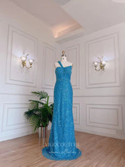 Vintage Blue Sequin Prom Dresses Sheath 20s Evening Dress 22141