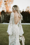 vigocouture-Sheath Boho Wedding Dresses Bell Sleeve w0001-Wedding Dresses-vigocouture-