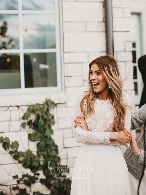 Boho Rustic Wedding Dress: Long-Sleeve Country Elegance W0017 Custom Colors / 16 Boho Rustic Wedding Dress: Long-Sleeve Country Elegance W0017 Custom Colors / 16