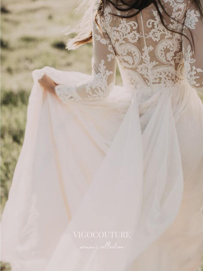 Boho Rustic Wedding Dress: Long-Sleeve Country Elegance W0017 Custom Colors / 16 Boho Rustic Wedding Dress: Long-Sleeve Country Elegance W0017 Custom Colors / 16