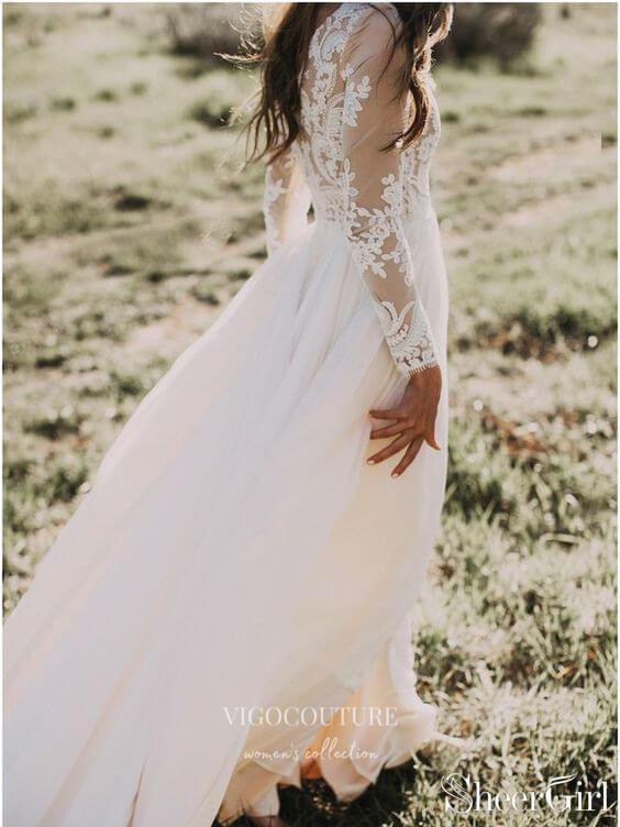 Boho Rustic Wedding Dress: Long-Sleeve Country Elegance W0017 Custom Colors / 16 Boho Rustic Wedding Dress: Long-Sleeve Country Elegance W0017 Custom Colors / 16