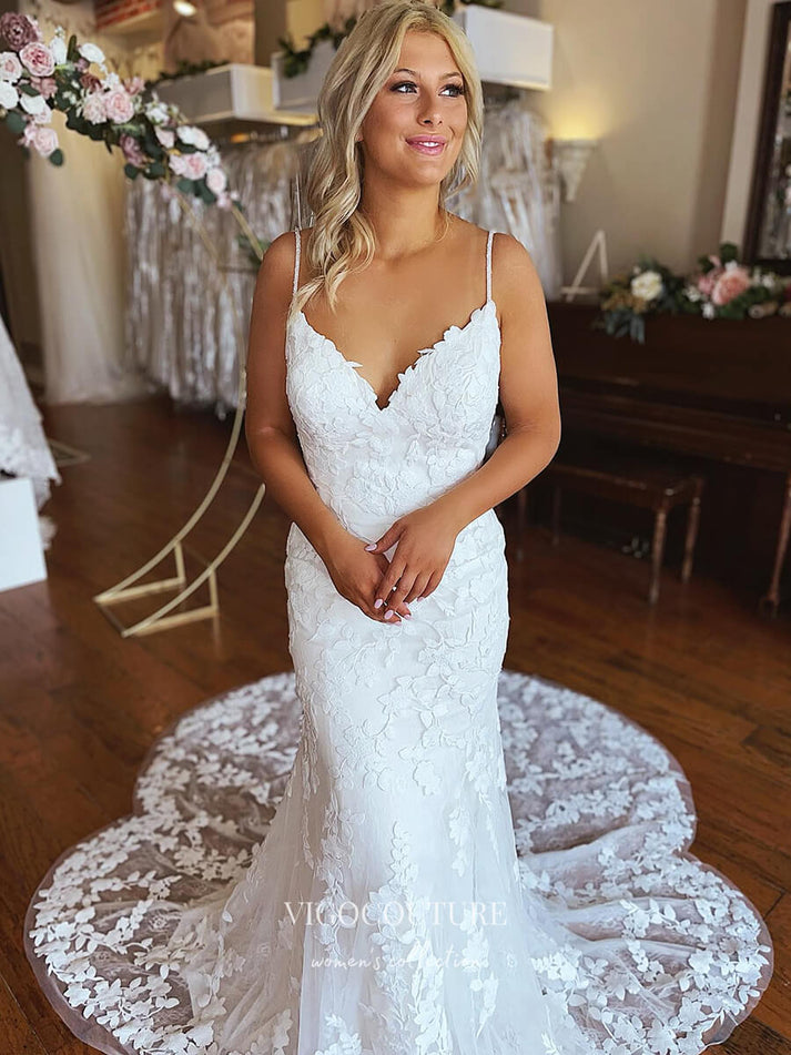 Long Sleeve Lace Appliques Mermaid Cheap Chapel Train Lace Wedding Dress