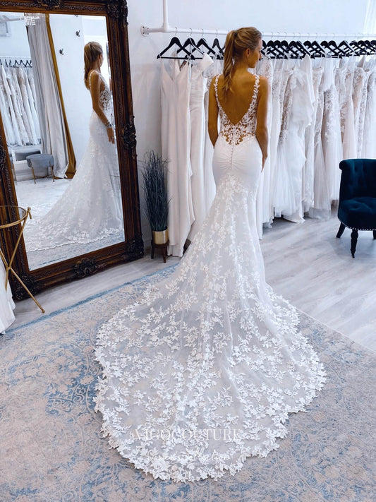 vigocouture-Lace Applique Mermaid Wedding Dresses V-Neck Bridal Dresses W0080-Wedding Dresses-vigocouture-As Pictured-US2-