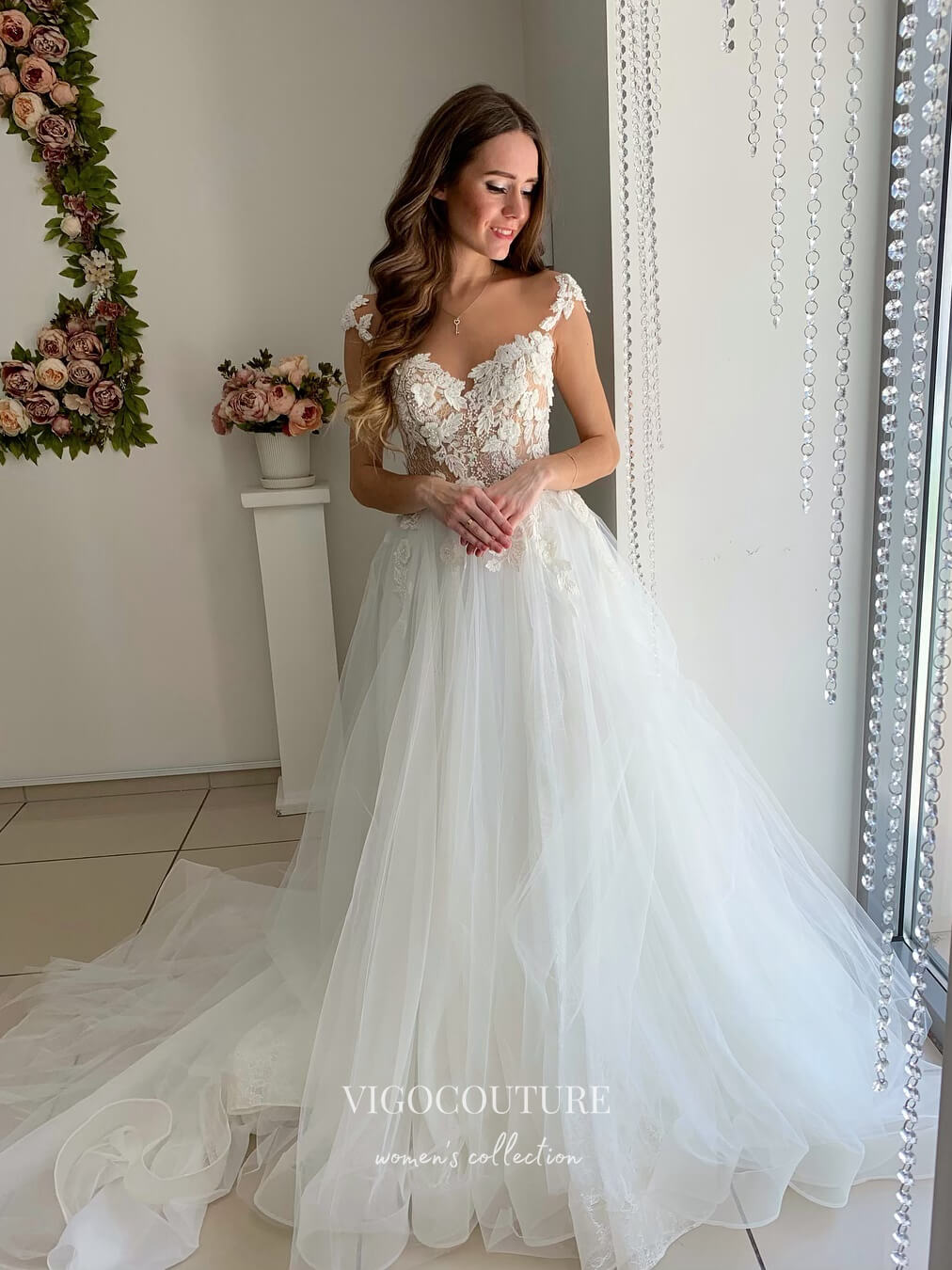 vigocouture-Lace Applique Wedding Dresses A-Line Bridal Dresses W0036-Wedding Dresses-vigocouture-As Pictured-US2-