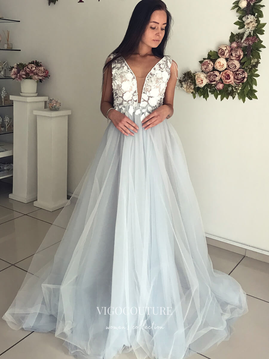 vigocouture-Lace Applique Wedding Dresses A-Line Bridal Dresses W0041-Wedding Dresses-vigocouture-