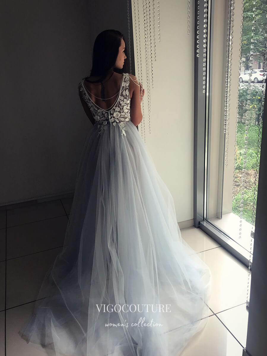 vigocouture-Lace Applique Wedding Dresses A-Line Bridal Dresses W0041-Wedding Dresses-vigocouture-