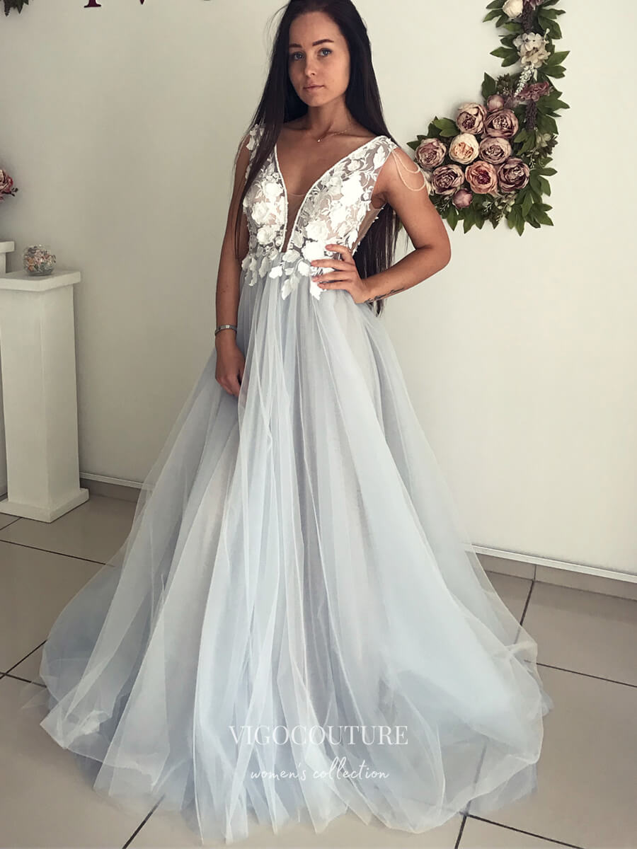 Lace Applique Wedding Dresses A-Line Bridal Dresses W0041 – vigocouture
