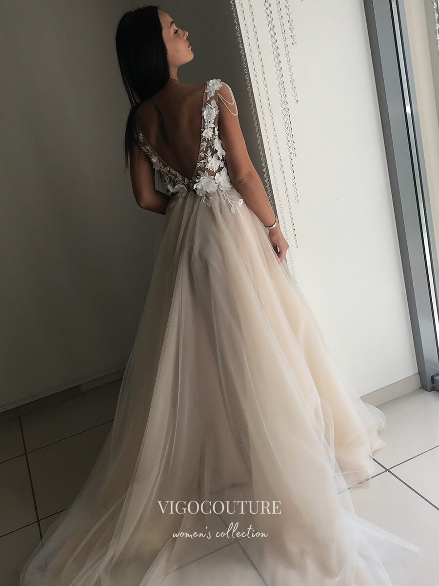 vigocouture-Lace Applique Wedding Dresses A-Line Bridal Dresses W0042-Wedding Dresses-vigocouture-