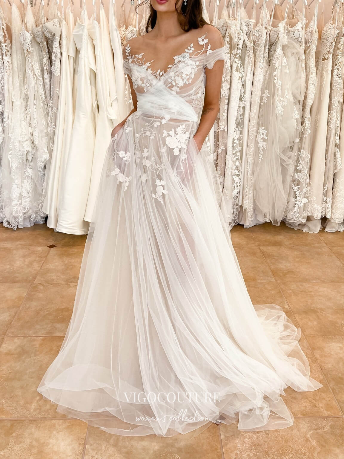 Lace Applique Wedding Dresses A-Line Tulle Country Bridal Dresses W0020 As Pictured / US12 Lace Applique Wedding Dresses A-Line Tulle Country Bridal Dresses W0020 As Pictured / US12