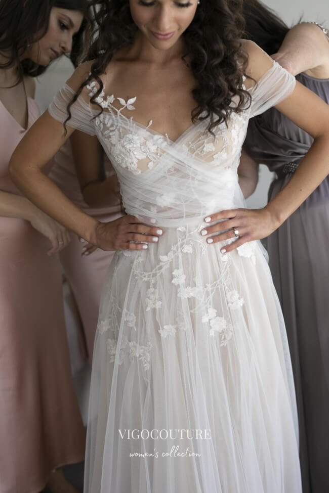 Lace Applique Wedding Dresses A-Line Tulle Country Bridal Dresses W0020 As Pictured / US12 Lace Applique Wedding Dresses A-Line Tulle Country Bridal Dresses W0020 As Pictured / US12