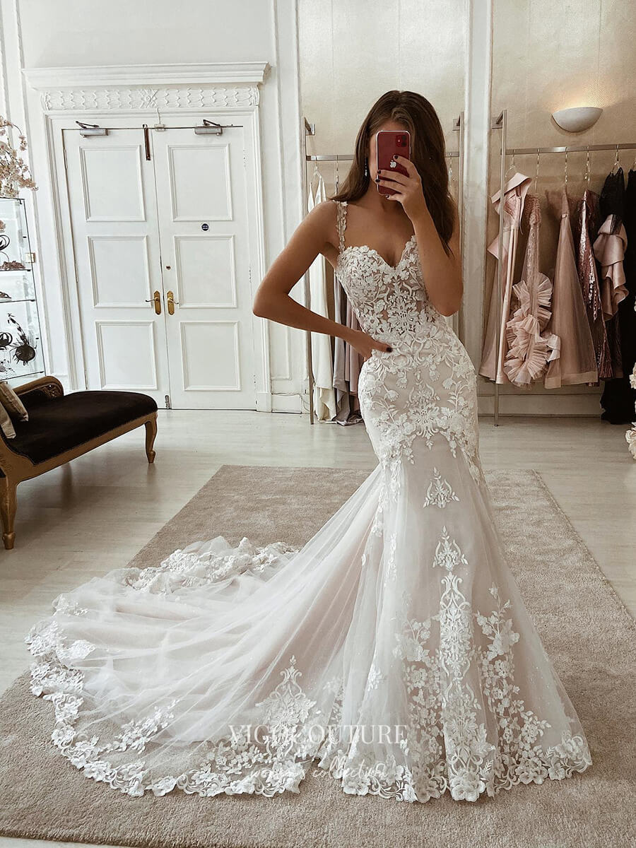 vigocouture-Mermaid Lace Applique Wedding Dresses Tulle Country Bridal Dresses W0021-Wedding Dresses-vigocouture-As Pictured-US2-