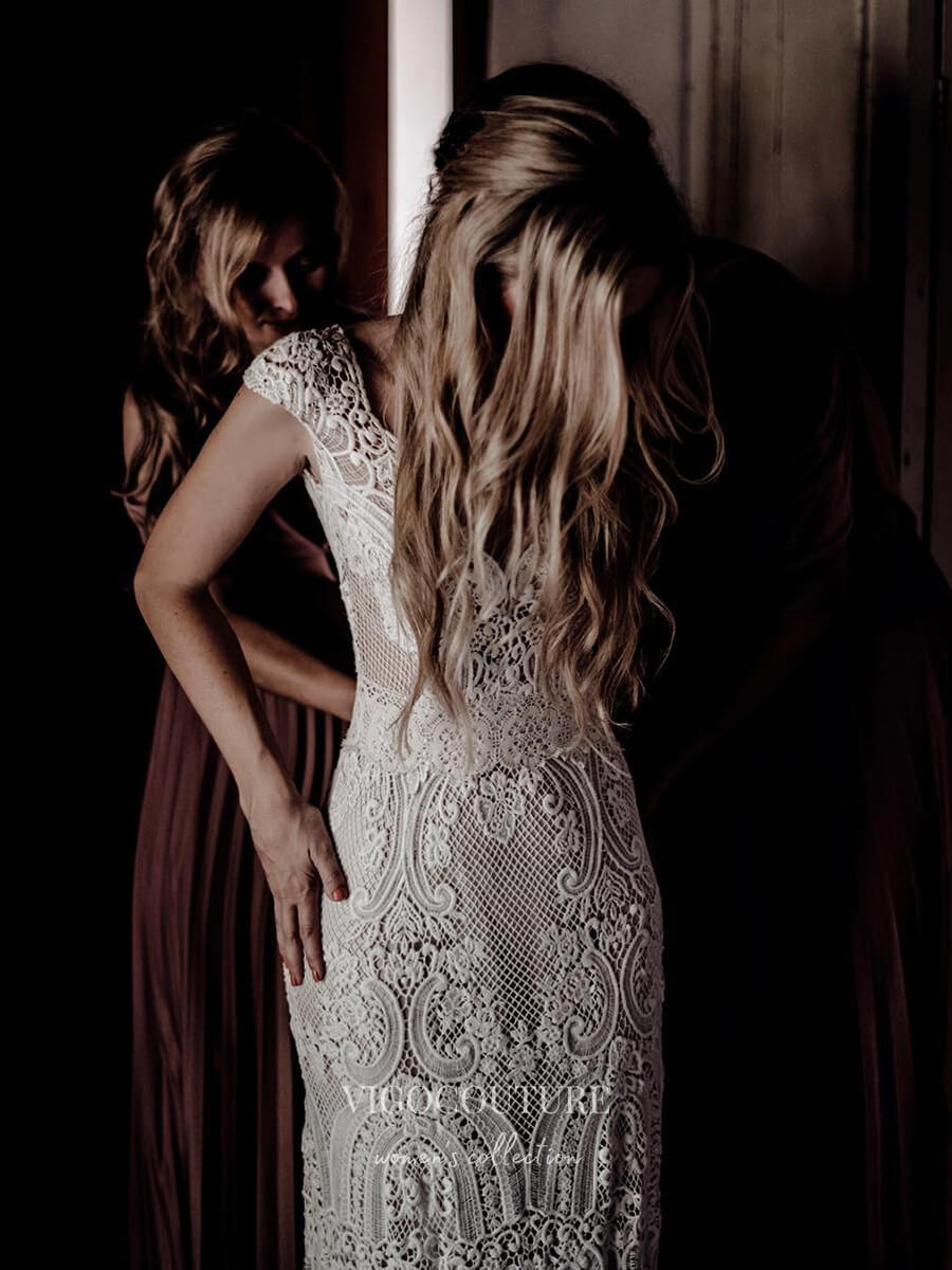boho country wedding dress Rustic Lace Wedding Dresses Sheath Beach Boho Bridal Dress