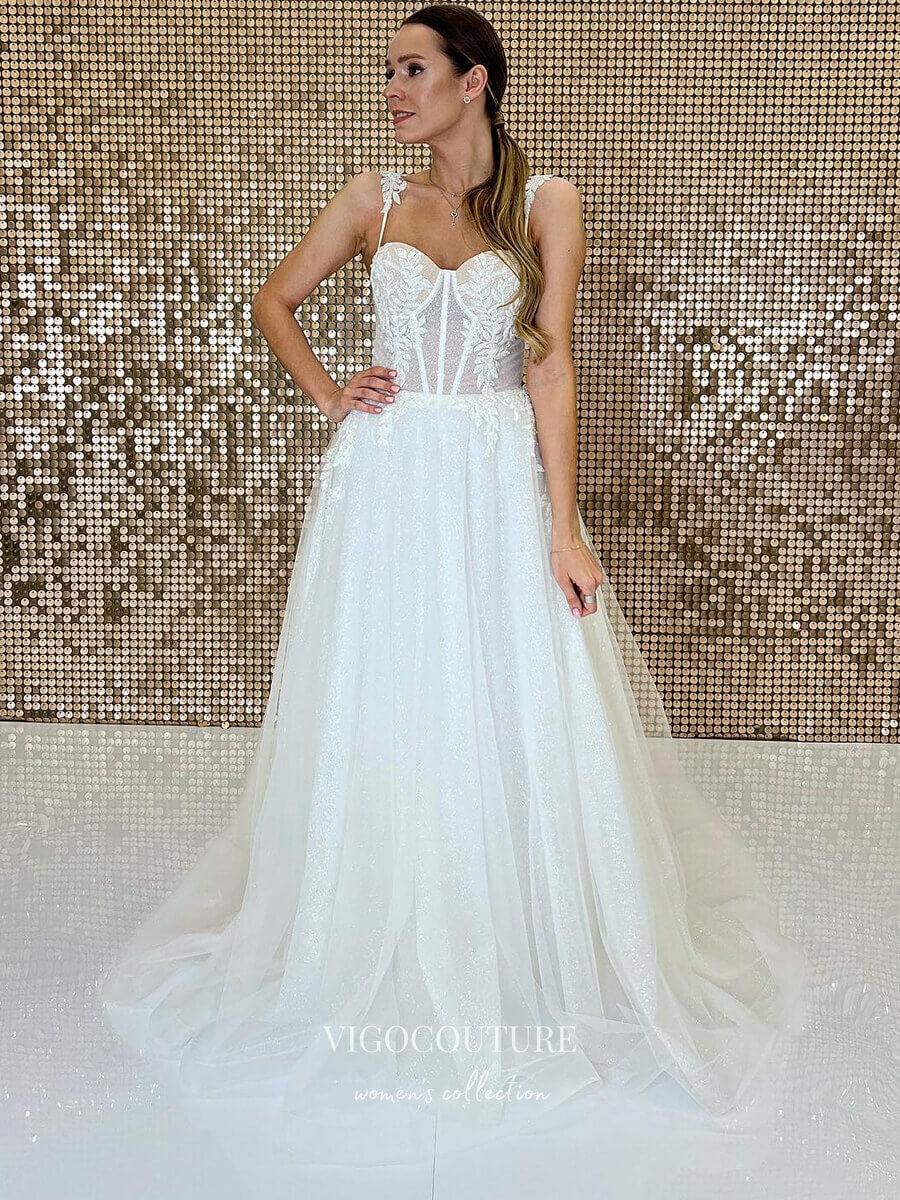 Sparkly Lace Wedding Dresses Spaghetti Strap Bridal Dresses W0050 As Pictured / 22W Sparkly Lace Wedding Dresses Spaghetti Strap Bridal Dresses W0050 As Pictured / 22W