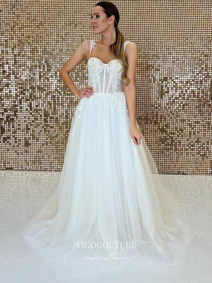 Sparkly Lace Wedding Dresses Spaghetti Strap Bridal Dresses W0050 – vigocouture