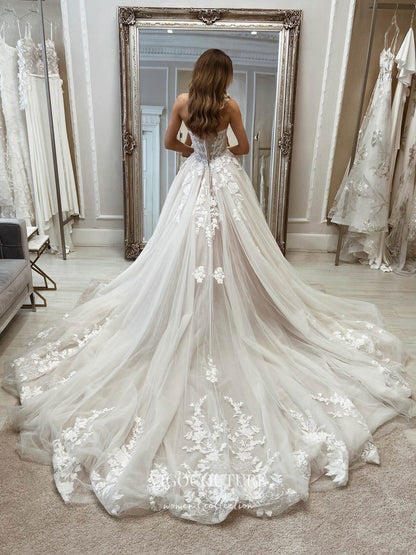 Strapless Lace Applique Wedding Dresses With Cathedral Train W0023 As Pictured / US6 Strapless Lace Applique Wedding Dresses With Cathedral Train W0023 As Pictured / US6