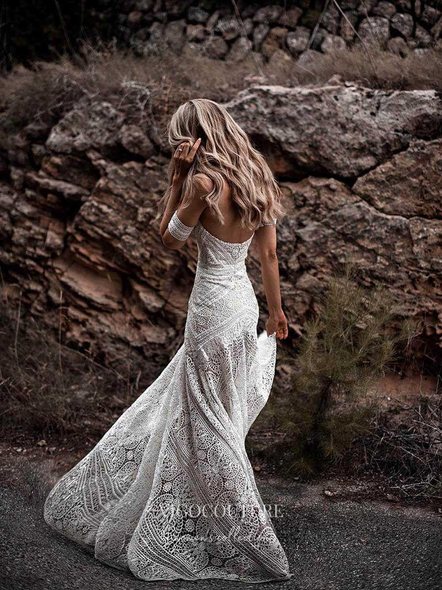 Strapless Sheath Lace Boho Wedding Dresses