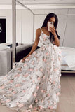 vigocouture-White 3D Flower Prom Dresses Spaghetti Strap A-Line Evening Dress 21725-Prom Dresses-vigocouture-White-US2-