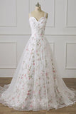White Floral Print Prom Dresses Sweetheart Neck A-Line Evening Dress 21717