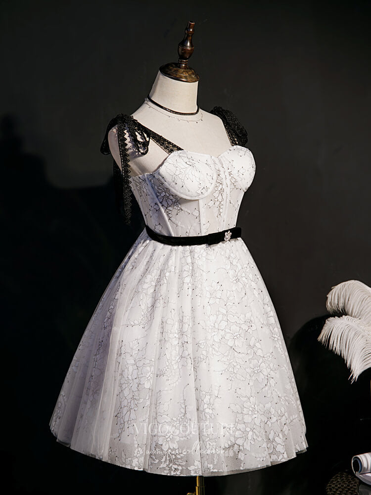 vigocouture-White Lace Homecoming Dresses Spaghetti Strap Dama Dresses hc122-Prom Dresses-vigocouture-