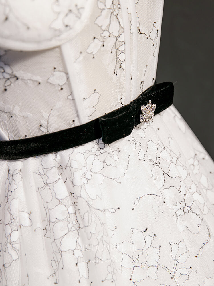 vigocouture-White Lace Homecoming Dresses Spaghetti Strap Dama Dresses hc122-Prom Dresses-vigocouture-