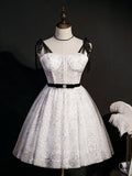 vigocouture-White Lace Homecoming Dresses Spaghetti Strap Dama Dresses hc122-Prom Dresses-vigocouture-White-US2-