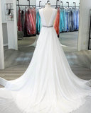 vigocouture-White Plunging V-Neck Prom Dresses Chiffon A-Line Evening Dress 21698-Prom Dresses-vigocouture-