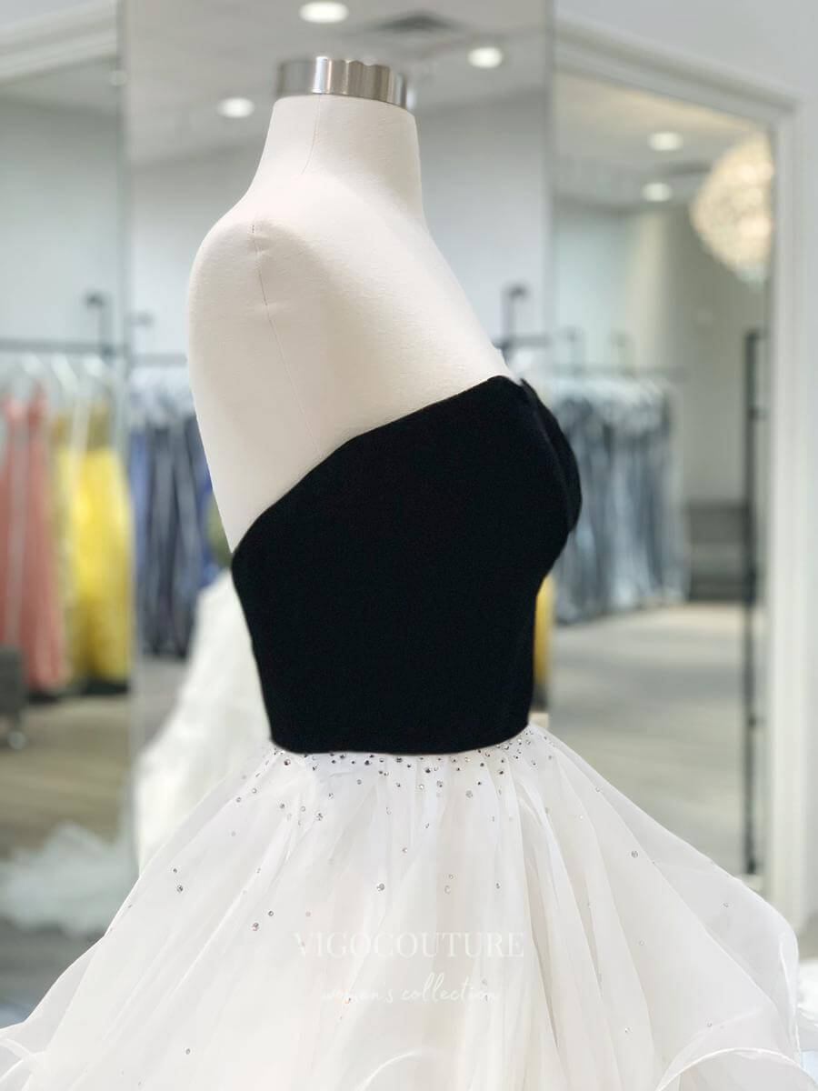 vigocouture-White Tiered Prom Dresses Strapless Evening Dress 21715-Prom Dresses-vigocouture-