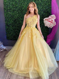 vigocouture-Yellow Lace Applique Prom Dresses One Shoulder Evening Dress 21764-Prom Dresses-vigocouture-Yellow-US2-