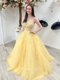 vigocouture-Yellow Lace Applique Prom Dresses Spaghetti Strap Evening Dress 21767-Prom Dresses-vigocouture-Yellow-US2-