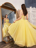 vigocouture-Yellow Lace Applique Prom Dresses Strapless Evening Dress 21763-Prom Dresses-vigocouture-Yellow-US2-