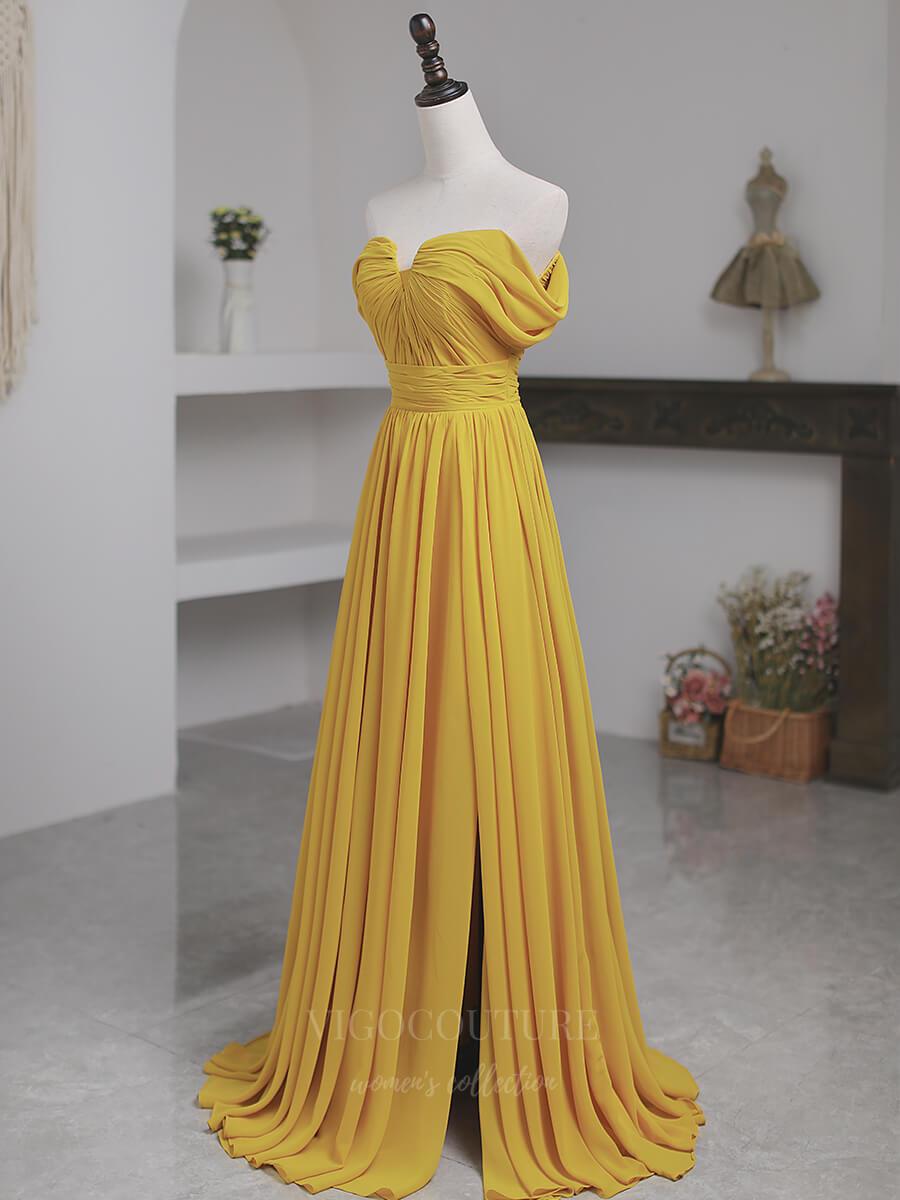 vigocouture-Yellow Off the Shoulder Prom Dress 20656-Prom Dresses-vigocouture-