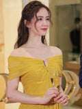 vigocouture-Yellow Off the Shoulder Prom Dress 20656-Prom Dresses-vigocouture-