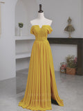 vigocouture-Yellow Off the Shoulder Prom Dress 20656-Prom Dresses-vigocouture-Yellow-US2-
