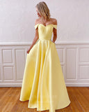 vigocouture-Satin Off the Shoulder Prom Dress 20844-Prom Dresses-vigocouture-Yellow-US2-