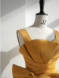vigocouture-Yellow Square Neck Prom Dress 20647-Prom Dresses-vigocouture-