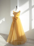vigocouture-Yellow Square Neck Prom Dress 20647-Prom Dresses-vigocouture-