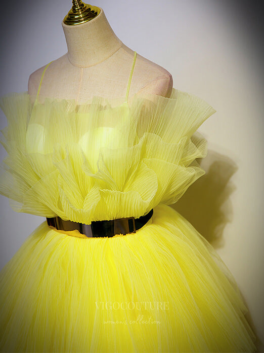 vigocouture-Yellow Tiered Quinceanera Dresses Spaghetti Strap Sweet 16 Dresses 20907-Prom Dresses-vigocouture-